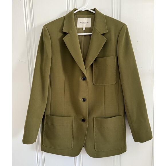 LAFAYETTE 148 Size 10 12 Chive Wool Blend Structured Blazer Patch Pocket $1498